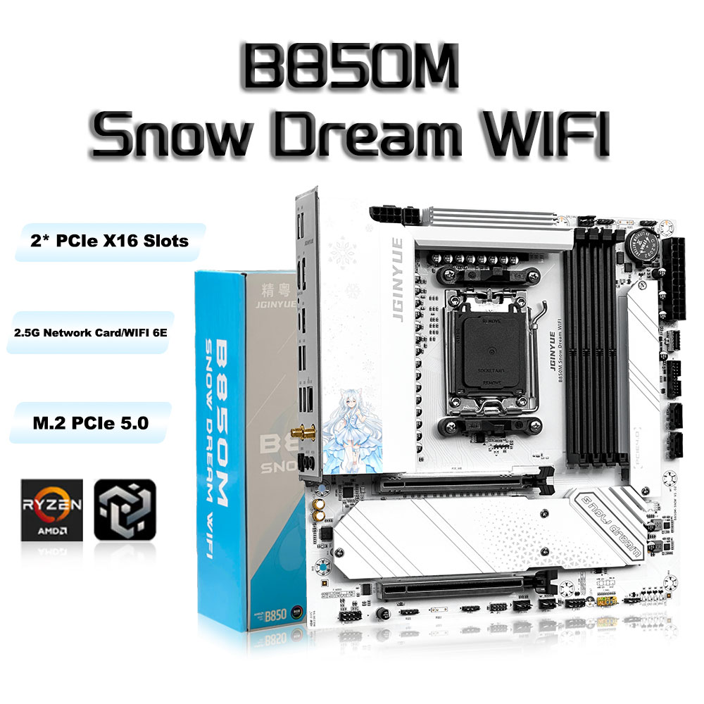 JGINYUE B850M Snow Dream WIFI  - огляд і ціна Am5 Micro Atx Pcie 5.0 Motherboard